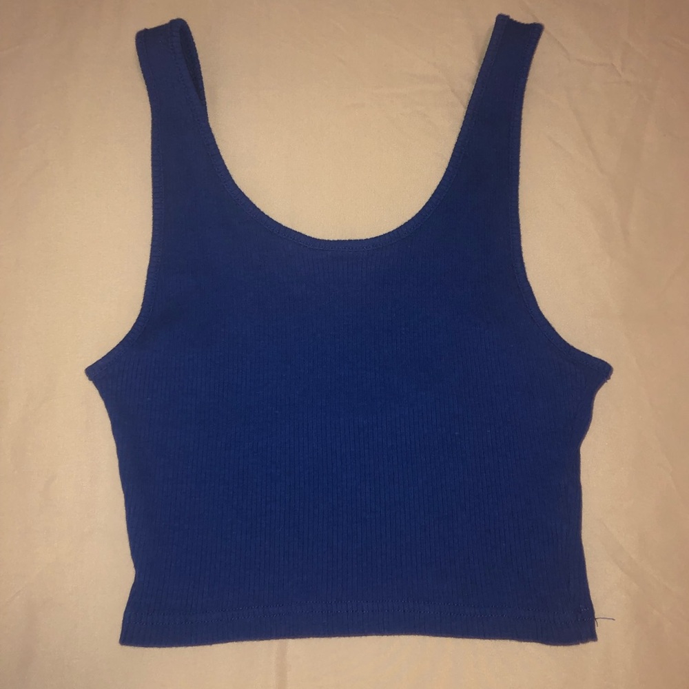 Topshop Cropped Low Back Ribbed Tank Size 10 Blue